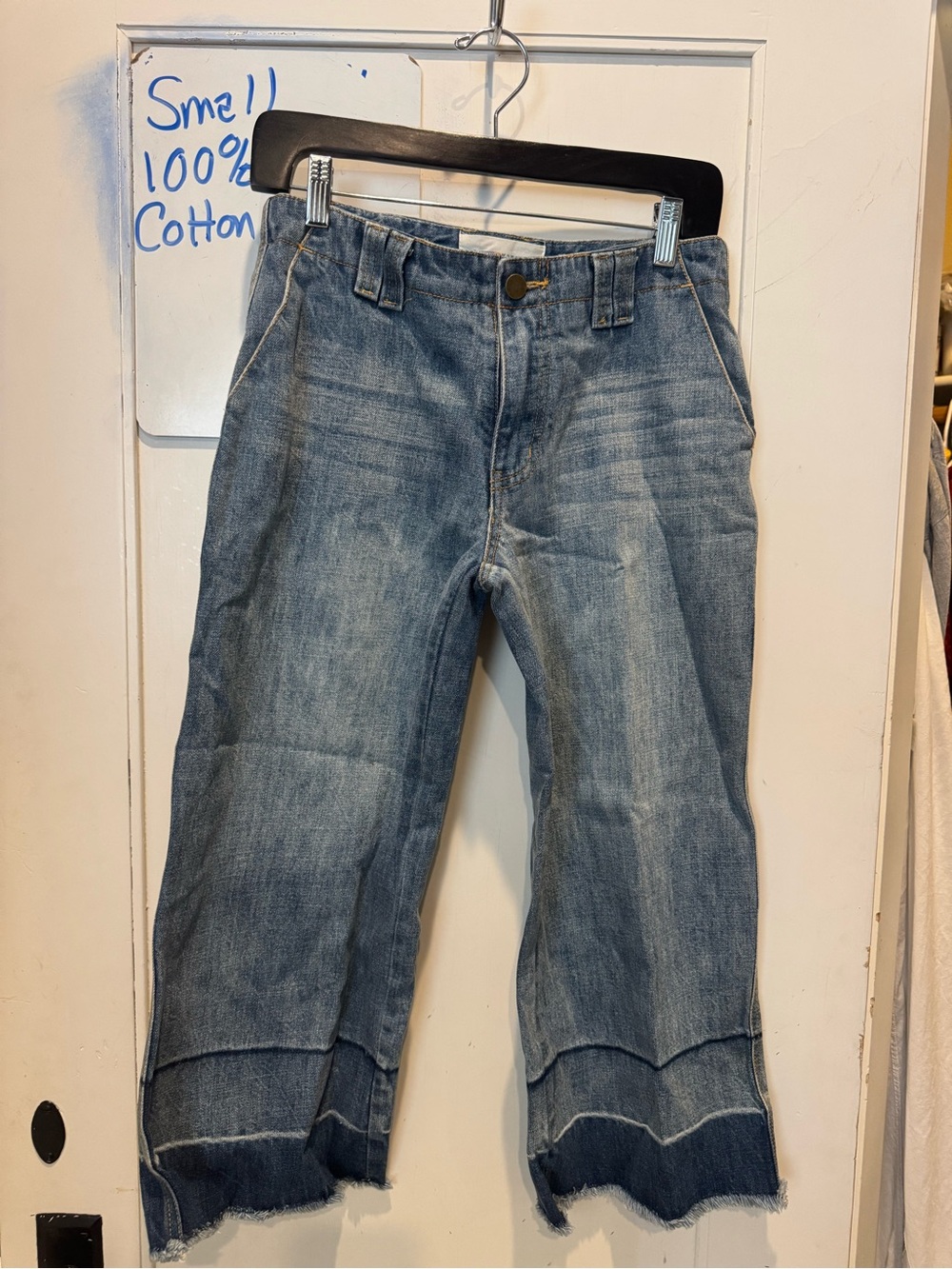 Dance & Marvel 100% Cotton Women's Cropped Frayed Hem Jeans - Light Blue